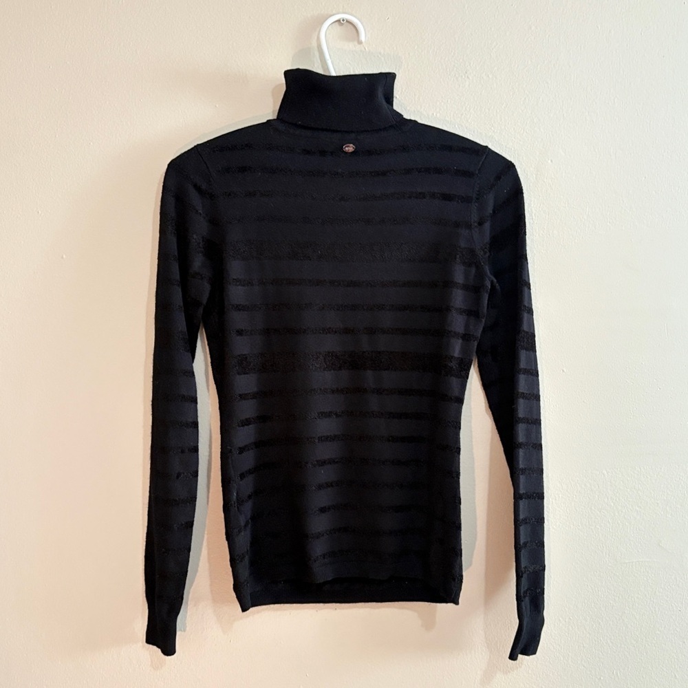 Guess Black Turtleneck Sweater with Velvet Textured Stripes - Small EUC - Picture 10 of 14